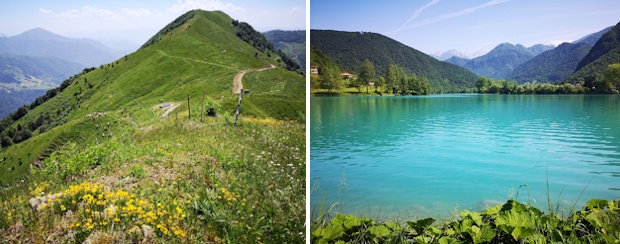 groene heuvel en meer in Slovenie
